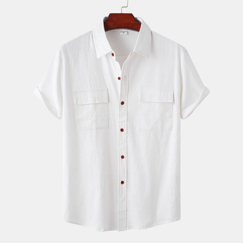 Chemise en coton et lin à Double poche pour homme