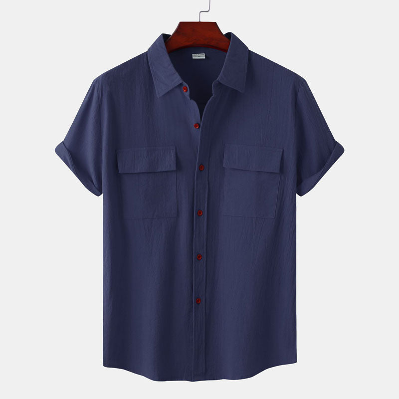 Chemise en coton et lin à Double poche pour homme