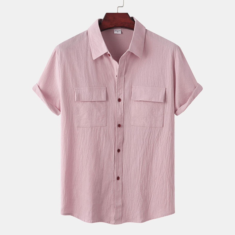 Chemise en coton et lin à Double poche pour homme